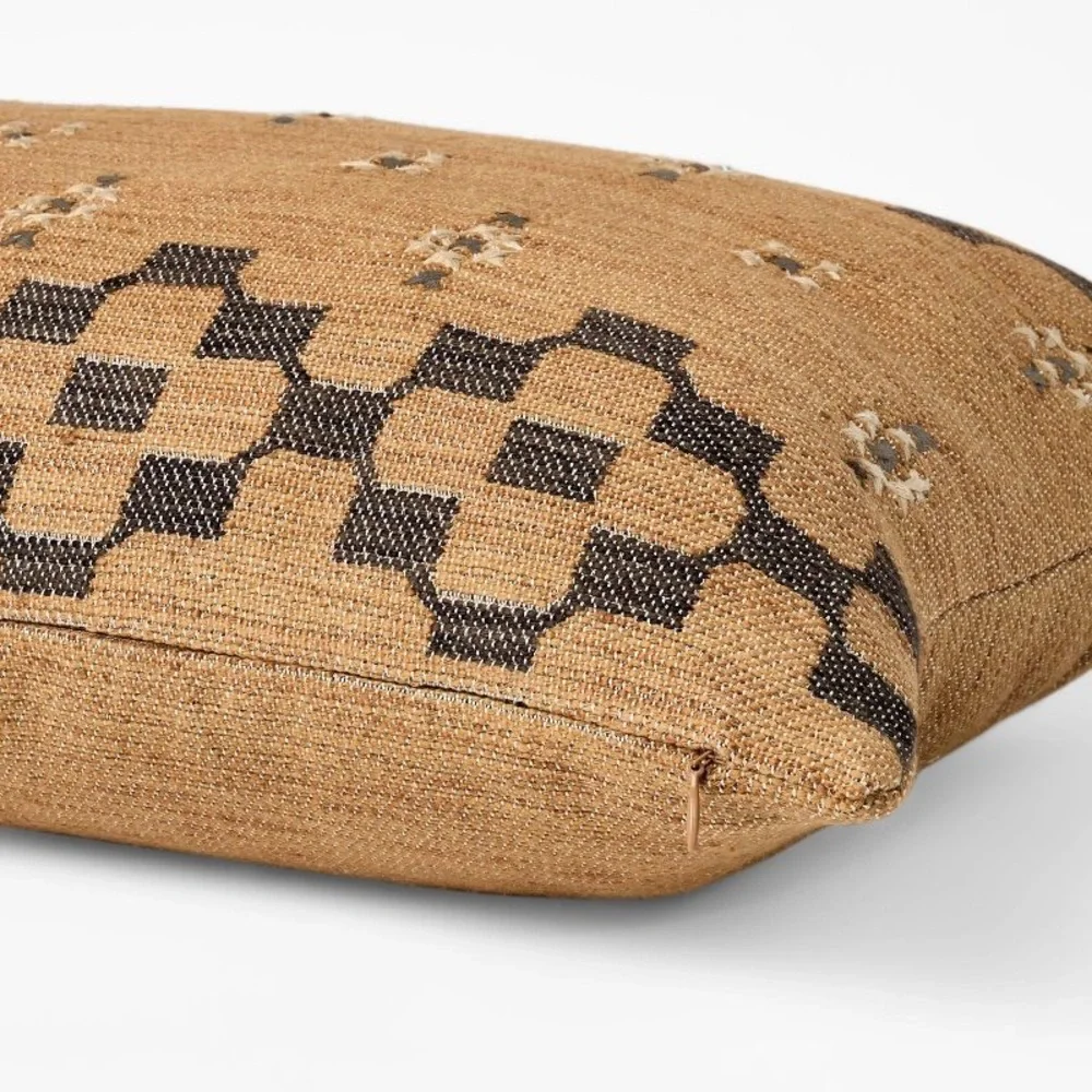Woven Cross Stitching Lumbar Throw Pillow Brown/Cream - Threshold Studio McGee